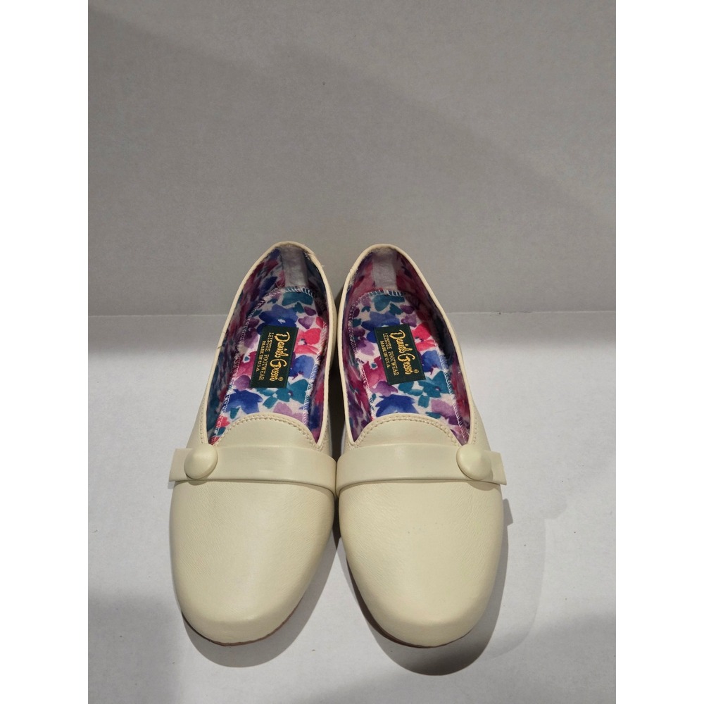 Vtg Daniel Green Leather Loafers Bone White 7 Floral Lining Flats USA Minimalist